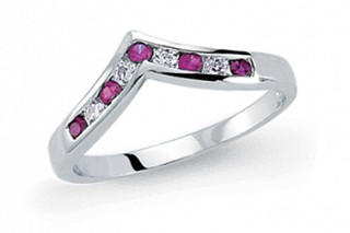 925 Sterling Silver Alternate CZ & Ruby Wishbone Ring