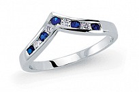 925 Sterling Silver Alternate CZ & Sapphire Wishbone Ring