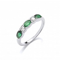 925 Sterling Silver 5 Stone Alternate CZ & Green Round Stone Ring