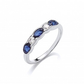 925 Sterling Silver 5 Stone Alternate CZ & Sapphire Round Stone Ring