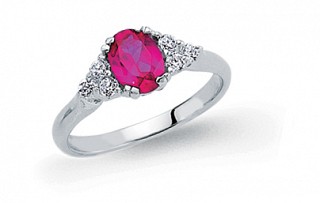 925 Sterling Silver Ruby Solitaire Ring With CZ Accents