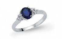 925 Sterling Silver Sapphire Solitaire Ring With CZ Accents