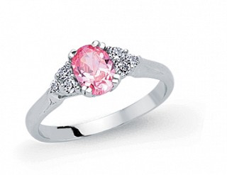 925 Sterling Silver Pink CZ Solitaire Ring With CZ Accents