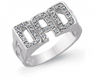 925 Sterling Silver Gents CZ 'DAD' Ring With Curb Sides