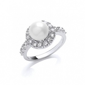 925 Sterling Silver PEARL & WHITE RING