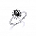925 Silver Black & White Cluster Ring