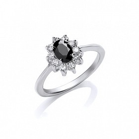 925 Silver Black & White Cluster Ring