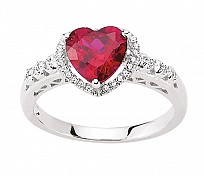 925 Sterling Silver Cubic Zirconia Ruby Heart Ring With CZ Sides