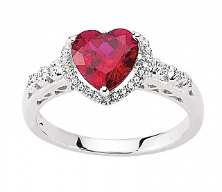 925 Sterling Silver Cubic Zirconia Ruby Heart Ring With CZ Sides