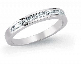 925 Sterling Silver Half Eternity Baguette And Round CZ Ring