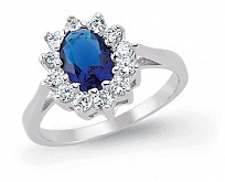 925 Sterling Silver Rhodium Plated White & Sapphire Cubic Zirconia Ring