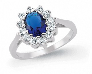 925 Sterling Silver Rhodium Plated White & Sapphire Cubic Zirconia Ring