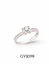 925 Sterling Silver Single Stone CZ Ring With Pave Band