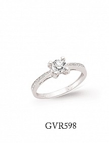 925 Sterling Silver Single Stone CZ Ring With Pave Band