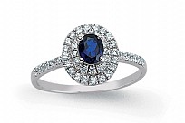 925 Sterling Silver Cubic Zirconia Sapphire and Micropavé Halo Ring