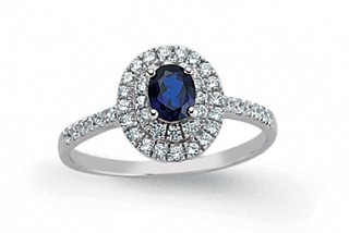 925 Sterling Silver Cubic Zirconia Sapphire and Micropavé Halo Ring