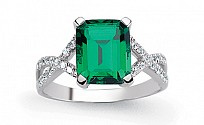 925 Sterling Silver CZ Emerald Princess Cut Ring With Criss Cross Band