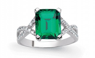 925 Sterling Silver CZ Emerald Princess Cut Ring With Criss Cross Band