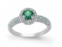 925 Sterling Silver CZ Round Emerald Ring With Micropavé Surroundings