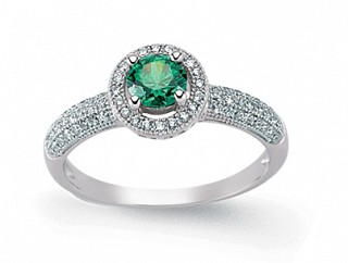 925 Sterling Silver CZ Round Emerald Ring With Micropavé Surroundings