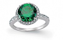 925 Sterling Silver CZ Round Emerald Ring With Micropavé Surroundings