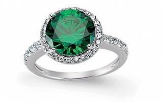 925 Sterling Silver CZ Round Emerald Ring With Micropavé Surroundings