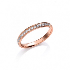 925 Sterling Silver CZ Half Eternity Ring Rose Plated