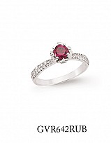 925 Sterling Silver Cubic Zirconia Single Stone Ruby Micro Pave Ring