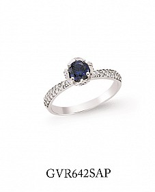 925 Sterling Silver Cubic Zirconia Single Stone Sapphire Micro Pave Ring