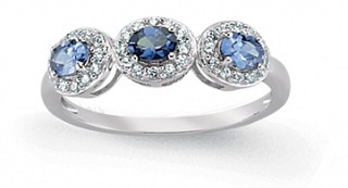 925 Sterling Silver Cubic Zirconia Tanzanite Trilogy Ring