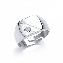 925 Sterling Silver Gents Signet Ring with Single Cubic Zirconia Stone