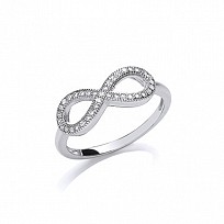 925 Sterling Silver CZ Rhodium Plate Infinity Ring