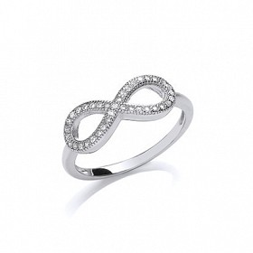 925 Sterling Silver CZ Rhodium Plate Infinity Ring