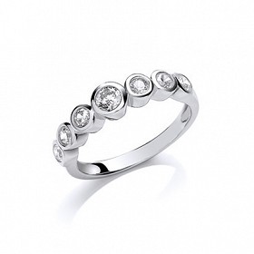 925 Silver Half Eternity Bezel Set CZ Rhodium Plated Ring