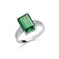 925 Sterling Silver CZ Sapphire Emerald Cut Engagement Ring