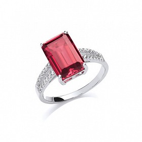 CZ Sapphire Ruby Cut Engagement Ring