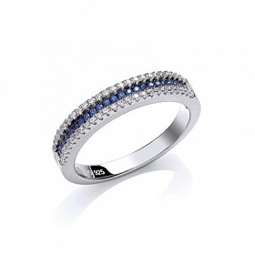 925 Sterling Silver CZ & Sapphire Half Eternity Ring