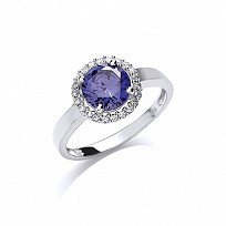 925 Sterling Silver CZ & Synthetic Tanzanite Fancy Dress Ring