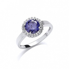 925 Sterling Silver CZ & Synthetic Tanzanite Fancy Dress Ring