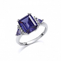 925 Sterling Silver CZ & Synthetic Tanzanite Fancy Dress Ring
