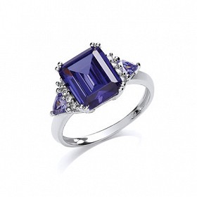 925 Sterling Silver CZ & Synthetic Tanzanite Fancy Dress Ring