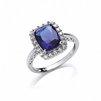 925 Sterling Silver CZ & Sapphire Fancy Dress Ring