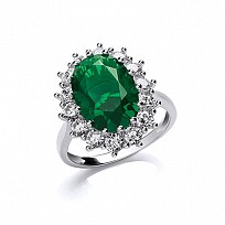 925 Sterling Silver CZ & Emerald Fancy Cluster Ring