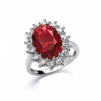 925 Sterling Silver CZ & Ruby Fancy Cluster Ring