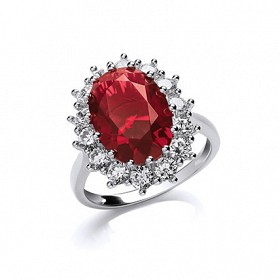925 Sterling Silver CZ & Ruby Fancy Cluster Ring