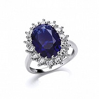 925 Sterling Silver CZ & Sapphire Fancy Cluster Ring