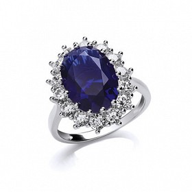925 Sterling Silver CZ & Sapphire Fancy Cluster Ring