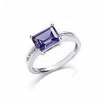 925 Sterling Silver CZ & Synthetic Tanzanite Fancy Dress Ring