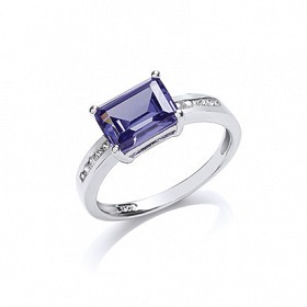 925 Sterling Silver CZ & Synthetic Tanzanite Fancy Dress Ring