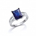 925 Sterling Silver CZ & Sapphire Fancy Dress Ring
